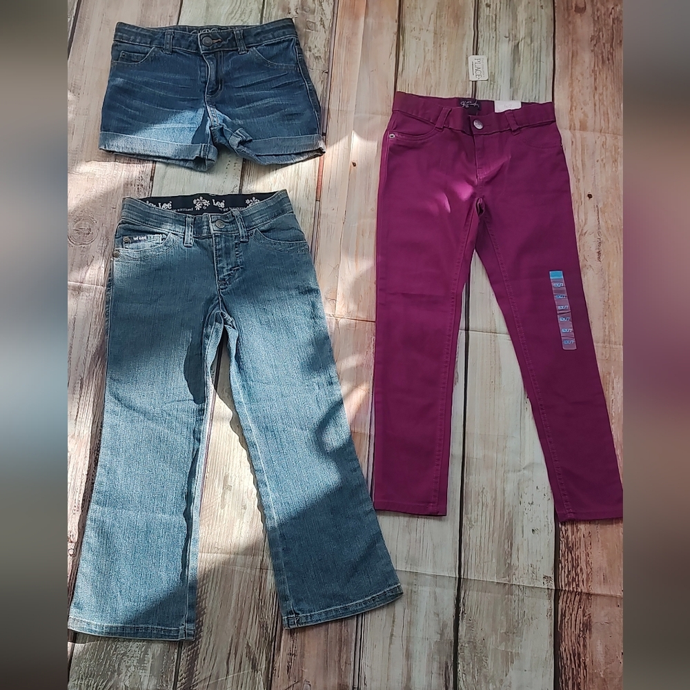 Bundle 3 Piece Jeans And Shorts Blue Jeans And Purple Girls variety size 5,6,7,8